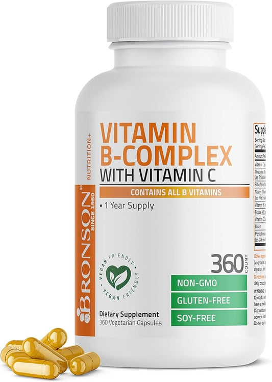 Bronson Vitamin B Complex with Vitamin C - Immune Health, Energy Support & Nervous System Support - Non-GMO, 360 Vegetarian Capsules