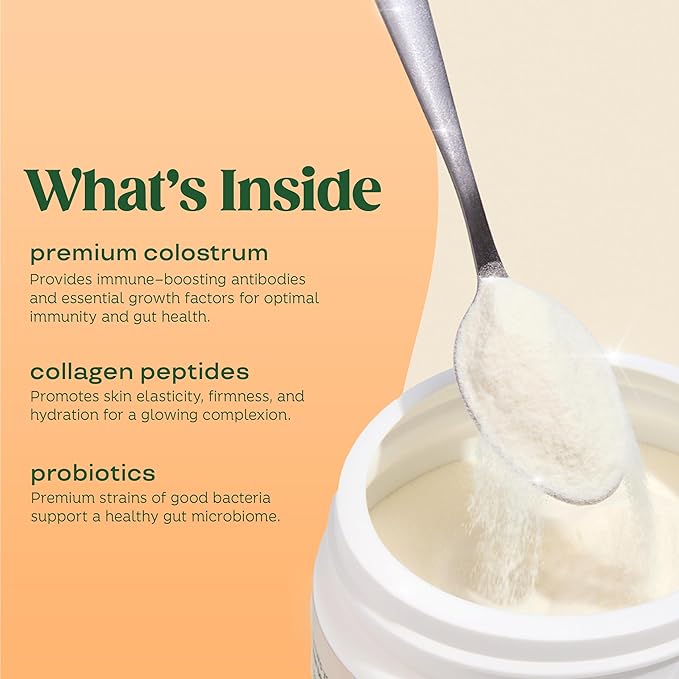 Bloom Nutrition Bovine Colostrum Powder for Gut Health, Immune Support, Hair Growth & Beauty Supplement, Gluten Free, Sugar Free | Pure 40% IgG Premium Colostrum Superfood, Orange Cream, 25 Servings