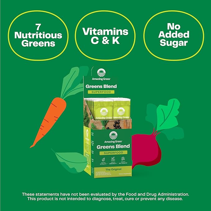 Amazing Grass Greens Superfood Powder: Greens Powder with Digestive Enzymes & Probiotics, Organic Spirulina, Chlorella, and Beet Root Powder, Original, 15 Servings