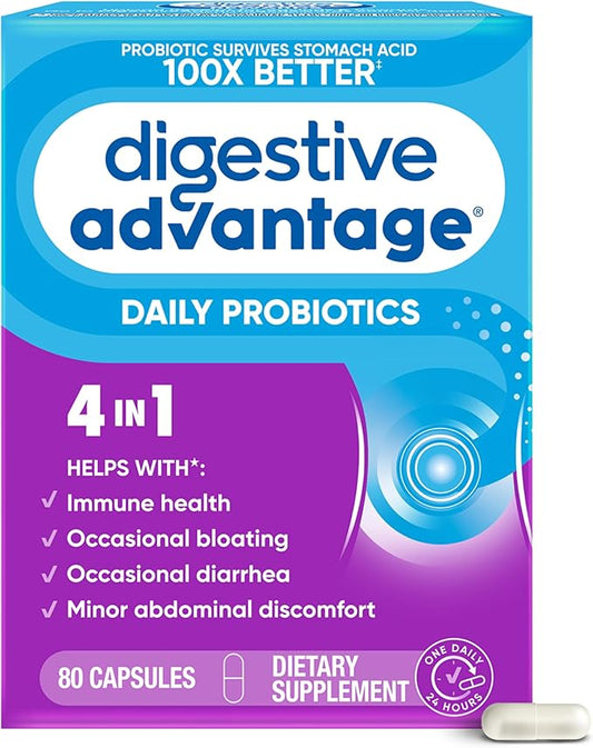 Digestive Advantage Probiotics For Digestive Health, Daily Probiotics For Women & Men, Supports Gut Health, Occasional Bloating & Diarrhea, Minor Abdominal Discomfort, & Immune Support, 80ct Capsules