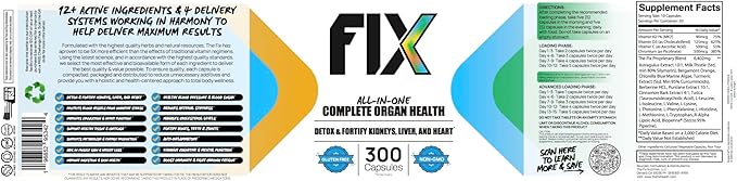 Fix The 16-in-1 Complete Health Supplement - Organ Support for Liver, Heart, and Kidney - Non-GMO, Vegan Formula for Holistic Well-Being - 30 Servings Per Container