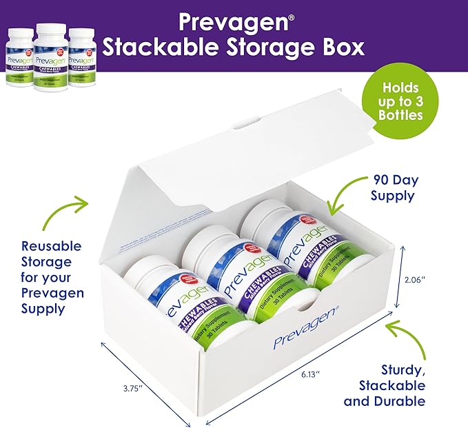 Prevagen Regular Strength 10mg, 30 Chewables|Mixed Berry-3 Pack|with Apoaequorin & Vitamin D with Attractive and Stackable Prevagen Storage Box