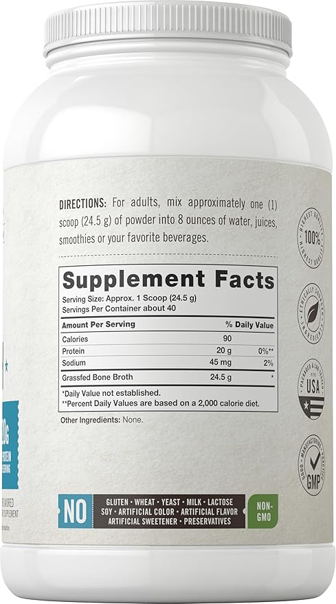 Carlyle Grass Fed Bone Broth Protein Powder | 35.2 oz (2.2lb) | 20g Protein | Pasture Raised, Grain Free Supplement | Non-GMO & Gluten Free | by Herbage Farmstead