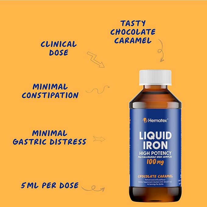 Iron Supplements for Men High Potency Liquid Iron for Adults by Hematex - 100mg Polysaccharide Iron Complex Iron Supplements for Anemia and Iron Deficiency