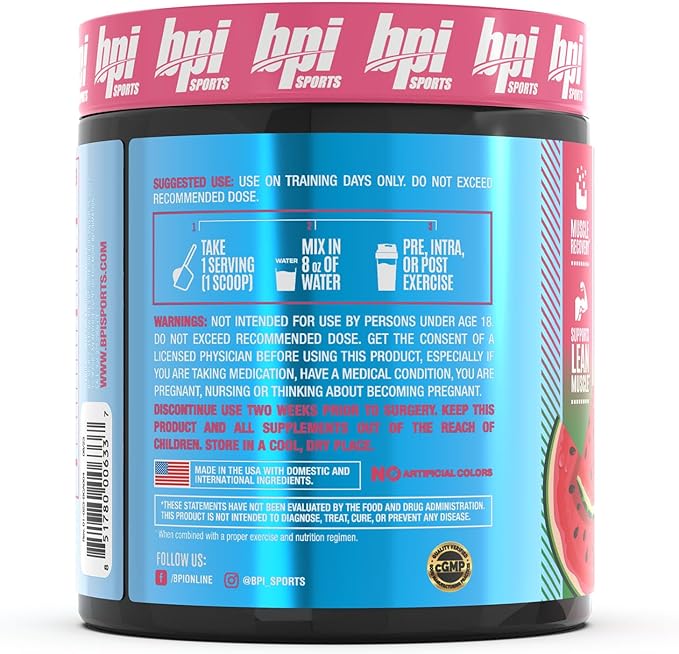 BPI Sports Best BCAA - BCAA Powder Post Workout Sports Drink with Branched Chain Amino Acids for Hydration & Recovery, for Men & Women - Watermelon Ice - 30 Servings