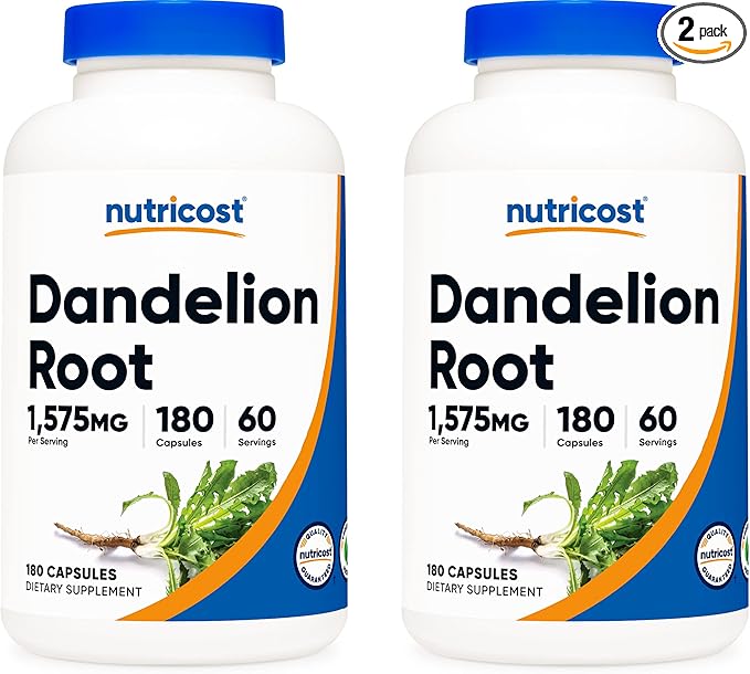Nutricost Dandelion Root 525mg, 180 Capsules (2 Bottles) - 1575mg Serving, Non-GMO, Gluten Free