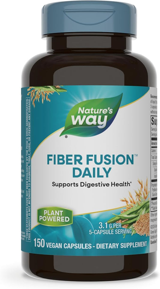 Nature's Way Fiber Fusion Daily, with Psyllium Husk, Oat Bran, Guar Gum, Pectin, Digestive Health Support*, Vegan, 150 Capsules (Packaging May Vary)