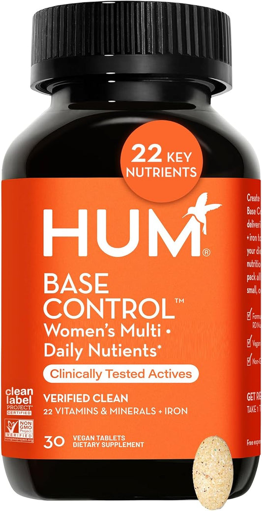 HUM Base Control - Daily Women's Multivitamin & Minerals w/B Complex, Vitamin C, 22 Micro-Nutrients + Iron & Biotin to Support Pre-Menopause Women - Non-GMO & Gluten-Free (30 Tablets)