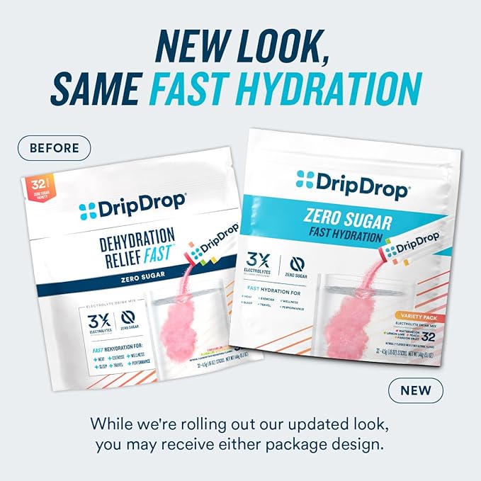 DripDrop Hydration - Zero Sugar Watermelon - Electrolyte Drink Mix Single Serve Hydration Powder Packets | Non-GMO, Gluten Free, Vegan | 32 Sticks