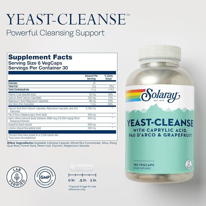 Solaray Yeast-Cleanse -- 180 Vegetarian Capsules
