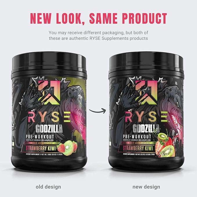 Ryse Noel Deyzel x Godzilla Pre Workout | Intense Pumps, Energy, & Focus | Citrulline & Beta Alanine | 400mg Total Caffeine | 40 Servings (Strawberry Kiwi)