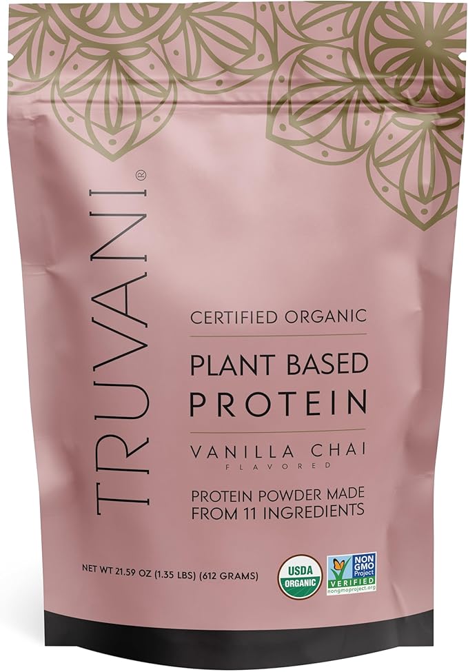 Truvani Vegan Pea Protein Powder | Vanilla Chai | 20g Organic Plant Based Protein | 20 Servings | Keto | Gluten & Dairy Free | Low Carb | No Added Sugar