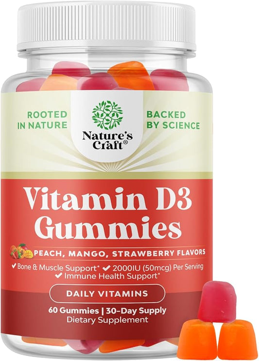 Vitamin D3 Gummies for Daily Wellness - Delicious Vitamin D Gummies for Adults with Vitamin D3 2000IU per Serving for Bone Muscle & Immune Support - Non-GMO Gelatin & Gluten Free (30 Day Supply)