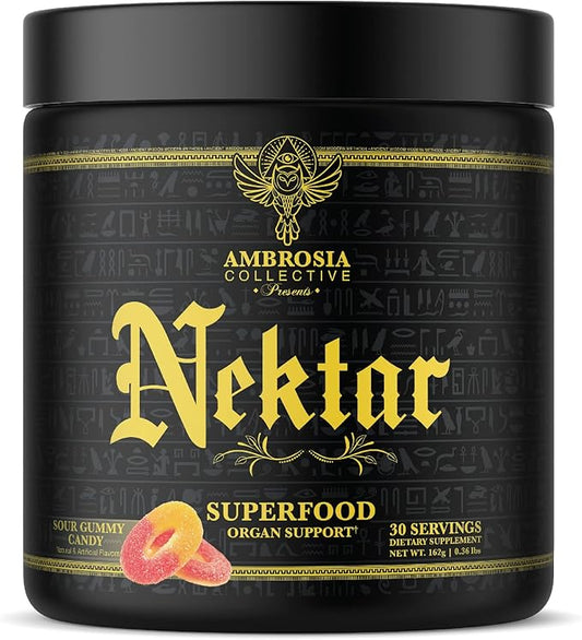 Ambrosia Nektar - Superfood Powder | Complete Health Supplement | Organ Support - Liver, Kidney Health | 30 Servings (Sour Gummy Candy)
