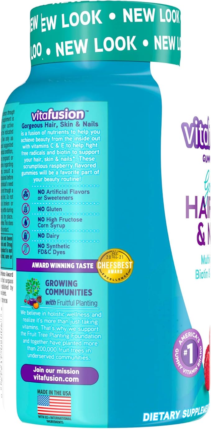 Vitafusion Gorgeous Hair, Skin & Nails Multivitamin plus Biotin and Antioxidant vitamins C&E, Raspberry Flavor, 135ct (45 day supply), from America’s Number One Gummy Vitamin Brand