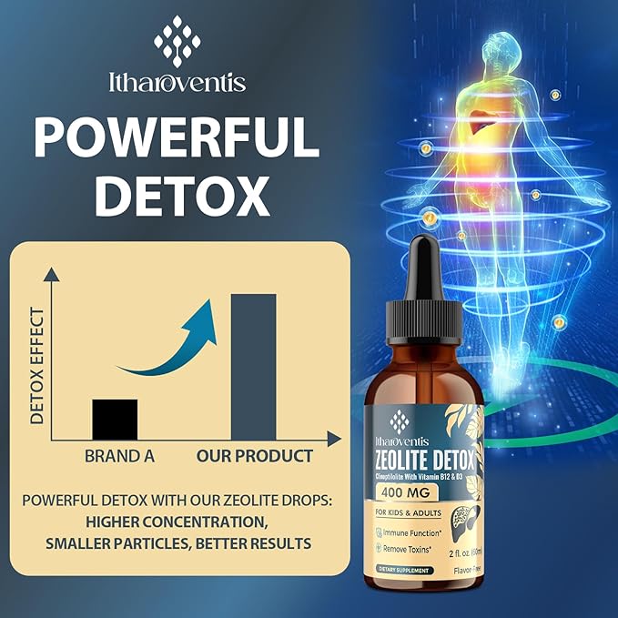 Zeolite Detox for Kids and Adults, Premium Zeolite Clinoptilolite Liquid with Methyl Vitamin B12 & D3, Gentle Heavy Metal Detox for Kids, Energy, and Focus, Monk Fruit Flavor, 2 Fl Oz
