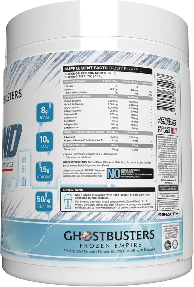 EHP Labs x Ghostbusters Beyond BCAA Powder Amino Acids Supplement for Muscle Recovery - Sugar Free BCAAs Amino Acids Post Workout Recovery Powder & EAA Amino Acids Powder - 60 Servings (Big Apple)