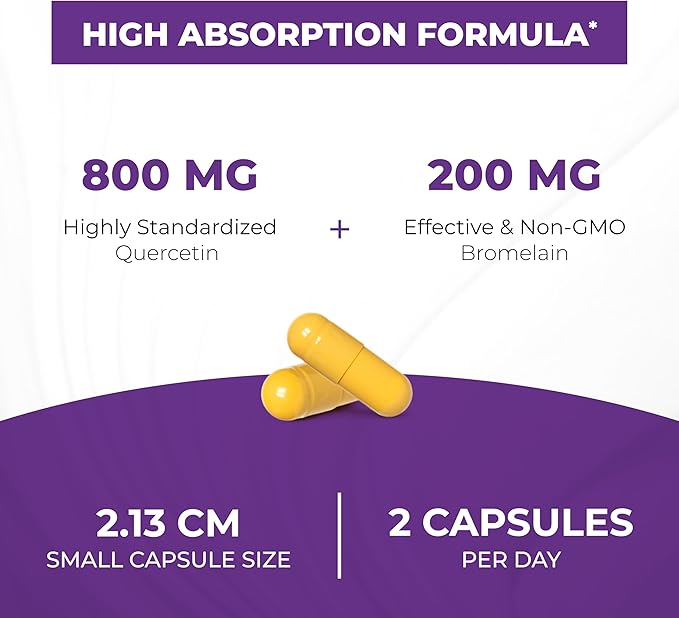 Sandhu's Quercetin with Bromelain 1000mg Per Serving 120 Count (Pack of 2) Vegetarian Capsules Bioflavonoids Supplement Complex Supports Immune, Cardiovascular & Respiratory Health