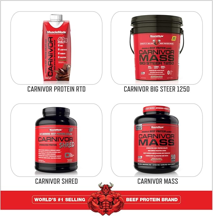 MuscleMeds Carnivor Beef Protein Isolate, 0 Lactose, 0 Sugar, 0 Fat, 0 Cholesterol, Halal Certified, Vanilla Caramel, 8 Lb, 100 Servings