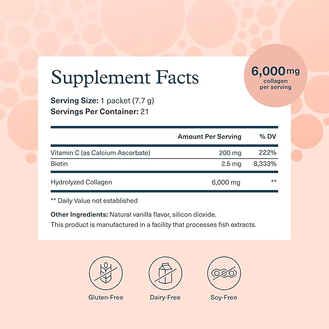 Youtheory Collagen Powder - Premium Collagen Supplement with Vitamin C & Biotin - Supports Healthy Hair, Nails, Skin & Joints* - Dairy, Soy & Gluten Free - Vanilla, .27 oz (21 Pack)