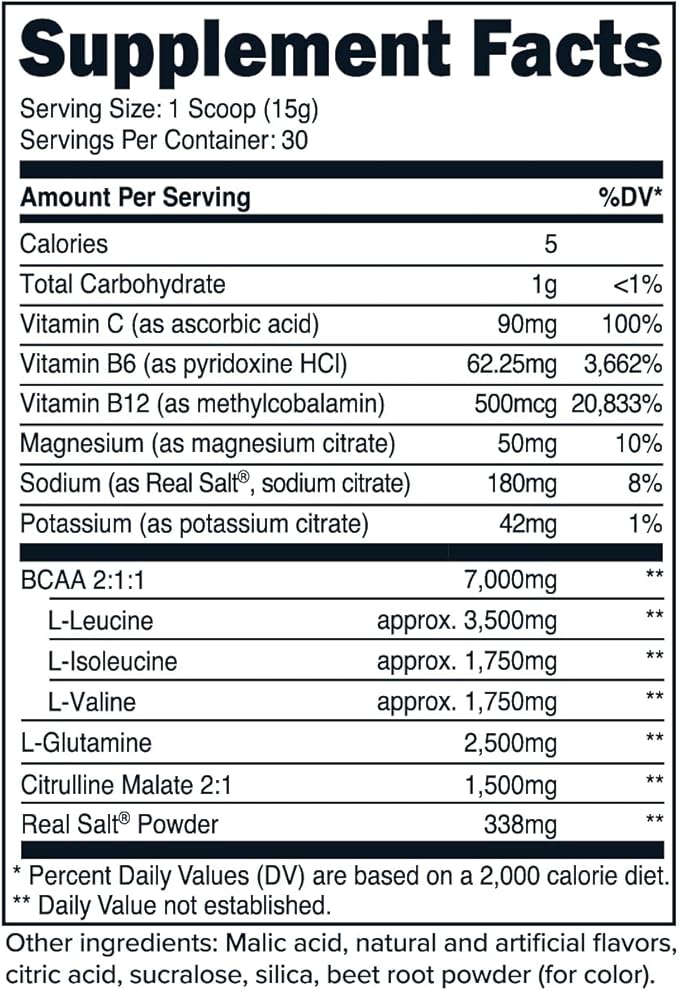 Primaforce BCAA Powder (Watermelon) - 7000MG 2:1:1 BCAAs, 30 Servings, Post-Workout Recovery Drink with Amino Acids and Real Salt for Men & Women
