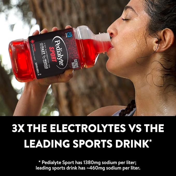 Pedialyte Sport Electrolyte Drink, Fast Hydration with 5 Key Electrolytes for Muscle Support Before, During, & After Exercise, Fruit Punch, 1 Liter, Pack of 4