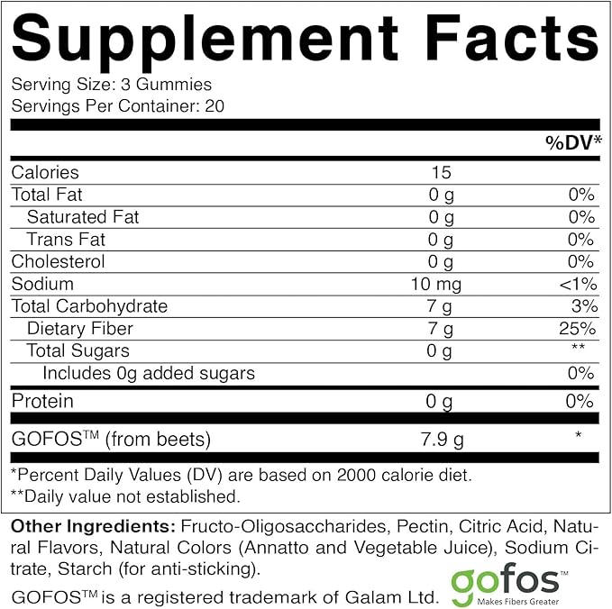 Vitamatic Prebiotic Fiber Gummies for Adults - 7G Fiber Extra Strength - Zero Sugar Added - 60 Pectin Based Gummies - Digestive Health & Regularity Support