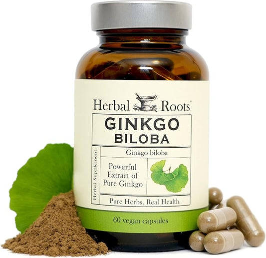 Herbal Roots Ginkgo Biloba Made with Pure Organic Ginkgo Leaf - 1,400mg per Serving, 60 Vegan Capsules