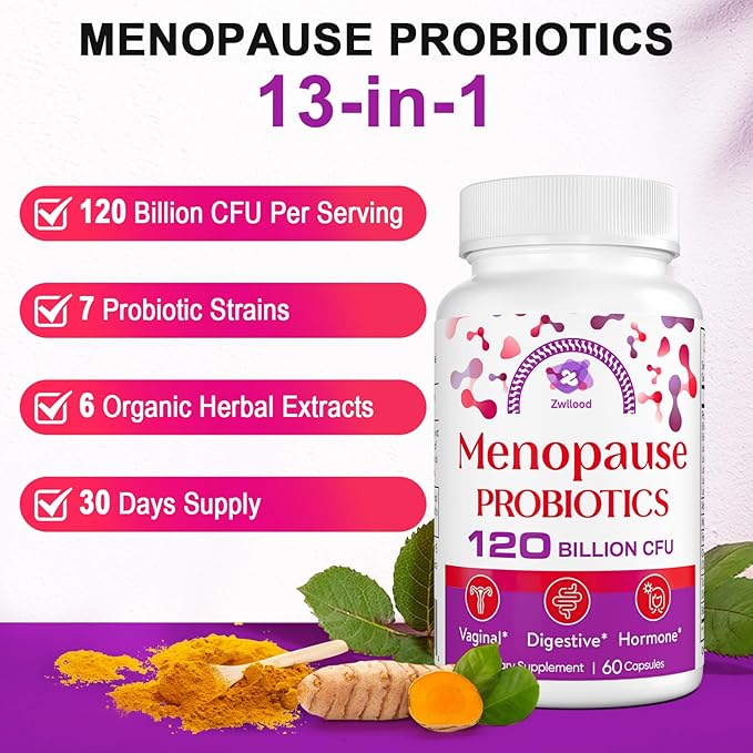 Menopause Supplements for Women, 120 Billion CFU Probiotics for Women, All-Natural Probiotic Supplements for Menopause Hot Flashes, Night Sweats, Mood Swings, Gut and Hormone - 300 Capsules
