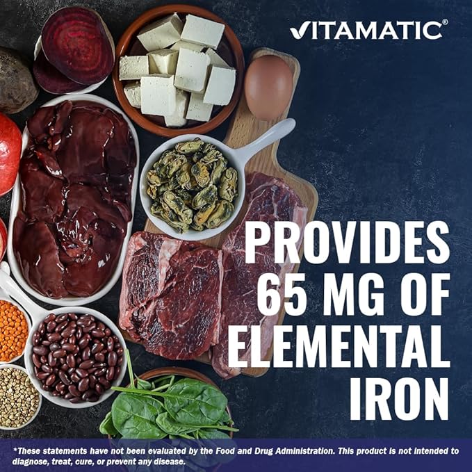 Vitamatic Ferrous Sulphate 325 mg + Vitamin C 100 mg - (65 mg Elemental Iron) High Potency Iron Supplement | No Artificial Color Additives - 250 Coated Tablets - Made in USA
