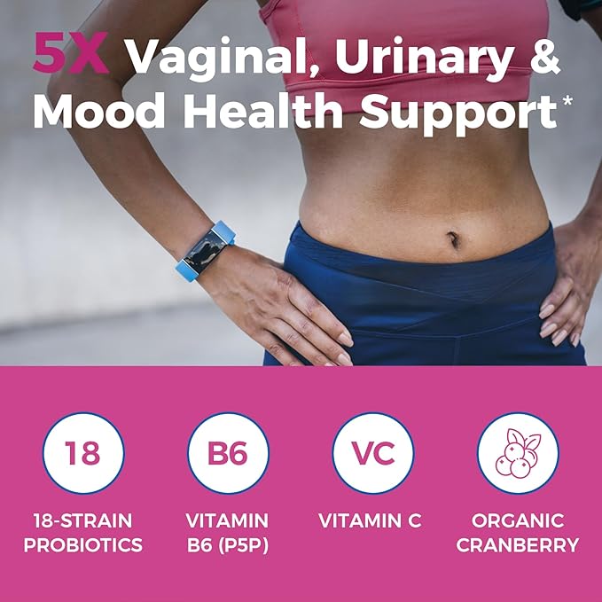 NewRhythm Probiotics for Women, P-5-P, Vitamin C & Organic Cranberry, 100 Billion CFU 18 Strains, Prebiotics & Probiotics, Vaginal Probiotics for Digestive Health & PH Balance, 60 Capsules, No Dairy