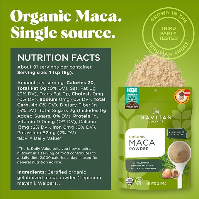 Navitas Organics Maca Powder, 16 oz. Bag, 90 Servings — Organic, Non-GMO, Low Temp-Dried, Gluten-Free