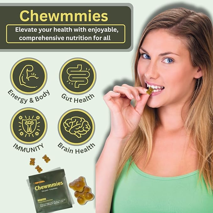 Chewmmies Gummy Vitamins - Daily Supergreens Supplement with Whole Food Fruits, Vegetables, Mushrooms, Prebiotics, Vitamins, Minerals - Supports Immunity & Digestive Wellness - 224 Gummies