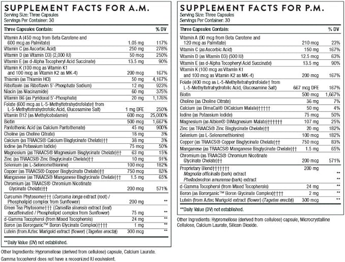 THORNE Multi-Vitamin Elite - Daily Nutritional Supplement - AM Formula Supports Cellular Energy Production and PM Formula Supports Restful Sleep - Gluten-Free, Dairy-Free - 180 Capsules - 30 Servings