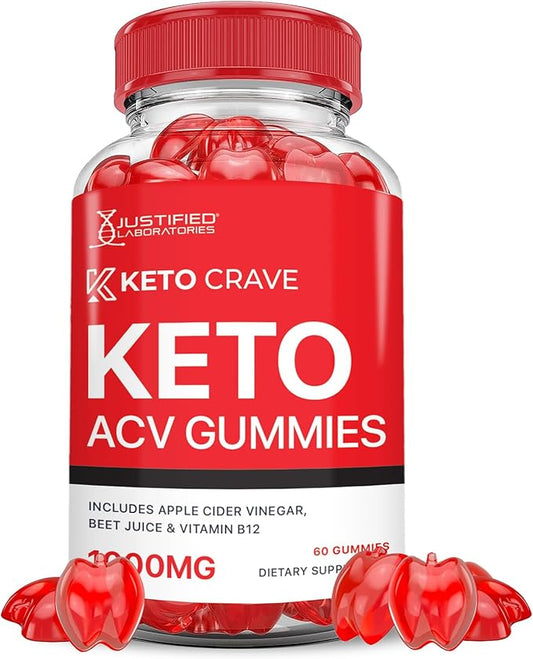 Keto Crave Keto ACV Gummies Advanced Formula 1000MG Keto Crave Keto Gummies Apple Cider Vinegar Formulated with Pomegranate Beet Juice Powder B12 Vegan Non GMO 60 Gummys
