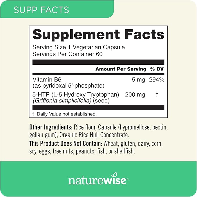 NatureWise 5-HTP 200mg, Vegan 5 HTP Plus Supplement from Griffonia Seeds with Cofactor Vitamin B6 - Mood Support Supplement & Natural Sleep Aid for Adults - Delayed-Release - 60 Count[2-Month Supply]