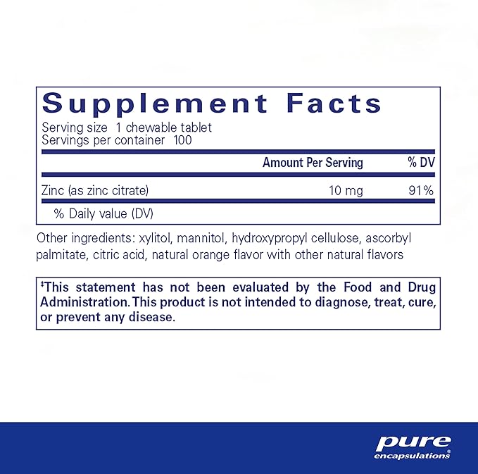 Pure Encapsulations Zinc Chewables | Supplement for Immune System Support, Growth and Development, and Wound Healing | 100 Chewable Tablets | Natural Orange Flavor