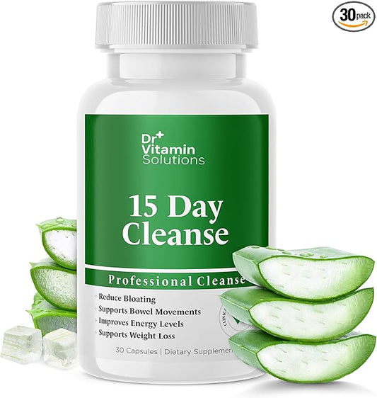 15 Day Cleanse Gut Support, Detox for Men & Women, All Natural Colon Cleanser for Bloating and Constipation Relief, Extra Calorie Loss with Healthy Probiotics - 30 Capsules