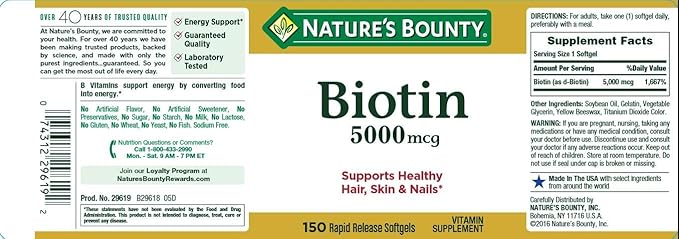 Natures Bounty Biotin 5000mcg 150 Rapid Release Softgels (Value Pack of 3)