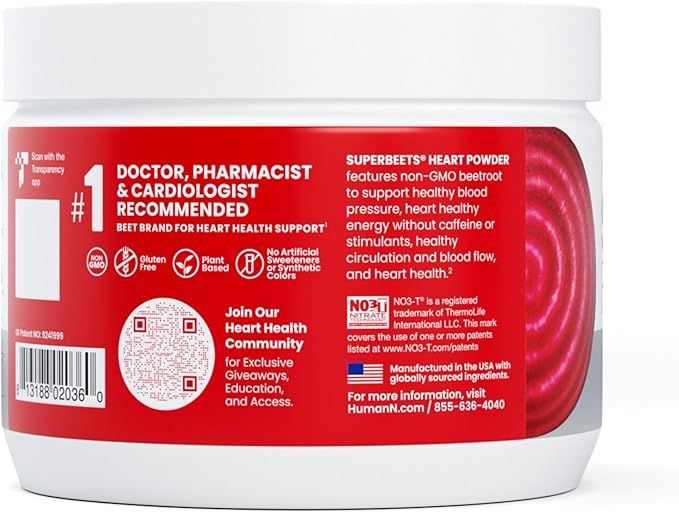 humanN SuperBeets Beet Root Powder - Nitric Oxide Supplement for Heart Health, Circulation & Blood Pressure Support - Non-GMO Superfood, Beetroot Powder Black Cherry, 30 Servings