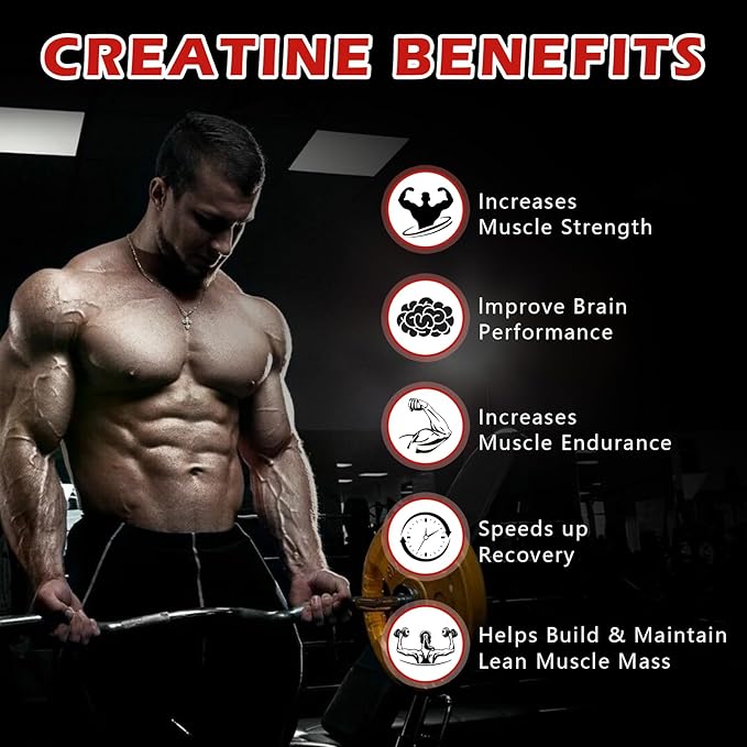 Creatine Monohydrate Gummies 5000mg Sugar Free for Men & Women, with L-Taurine + Vitamin B12 for Muscle Strength, Muscle Builder, Energy Boost, Pre-Workout Supplement, Strawberry, 120 Count