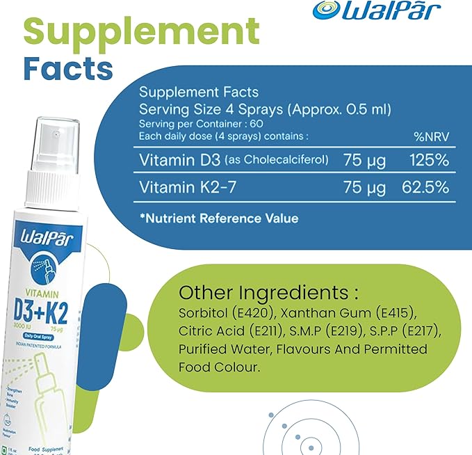 Vitamin D3 and K2 Oral Spray (60 Doses) - 75mcg, 3000 IU Multivitamin Spray- Muskmelon Flavor - Easy Absorption Oral Vitamin D Liquid Supplement - Bone Health Support and Immune Spray for Adults