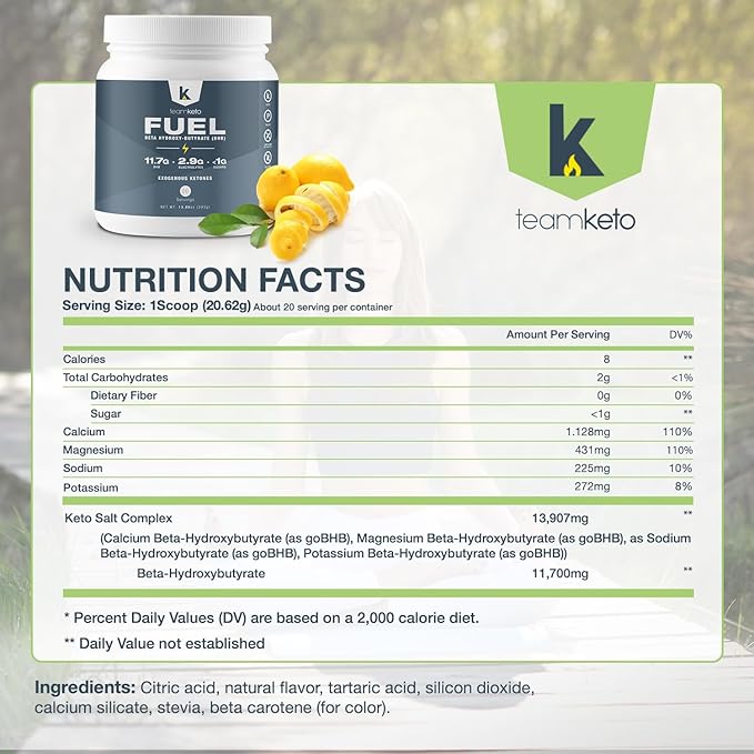 exogenous Ketones Powder, Pure Keto BHB Salts | Dairy & Gluten Free-Best Keto Supplements Fuel for Energy Boost, Mental Performance- Pre-Workout Naturally Flavored 436g - Lemon Lime