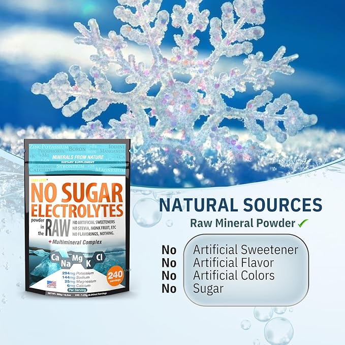 No Sugar Electrolytes Powder in The Raw | Mix in Coffee, Soup, Juice, Water, Smoothies, Broth, Anything | No Sweeteners or Flavorings | Keto & Sugar Free | Non-GMO & Vegan