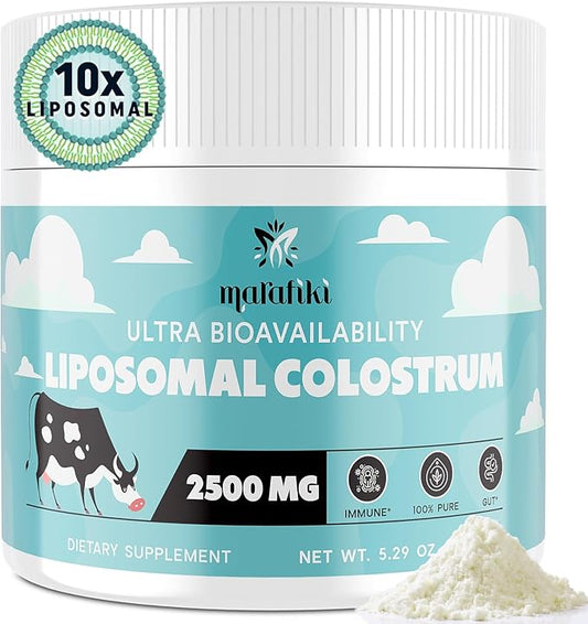 Liposomal Bovine Colostrum Supplement 2500mg - Grass Fed Colostrum Powder for Immune, Gut, Muscle, Hair, Skin & Wellness - Ultra Bioavailable, 100% Pure, Natural IgG, Easy to Mix (60 Servings)