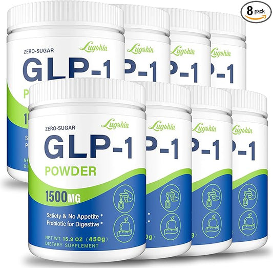 GLP-1 Supplement, GLP1 Supplements Women, GLP-1 Powder 1500MG with Akkermansia Muciniphila Probiotic & High Fiber for Energy, Digestion, Gut, Overall Health, 8 Pack