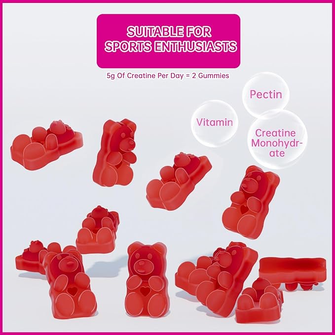 Chewables Creatine Monohydrate for Muscle Strength & Builder, 5000mg Pre-Workout Creatine Monohydrate Gummies for Men & Women, Energy Boost, 60 Count - Strawberry.