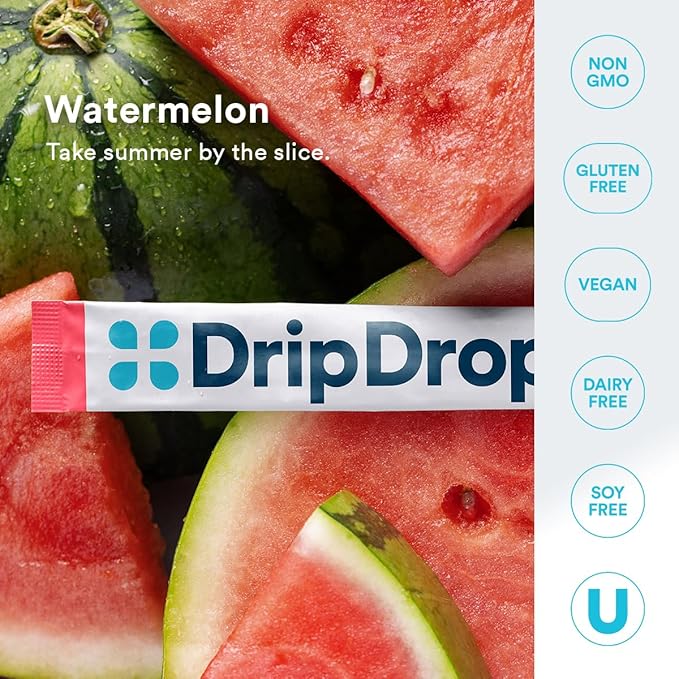 DripDrop Hydration - Zero Sugar Watermelon - Electrolyte Drink Mix Single Serve Hydration Powder Packets | Non-GMO, Gluten Free, Vegan | 32 Sticks