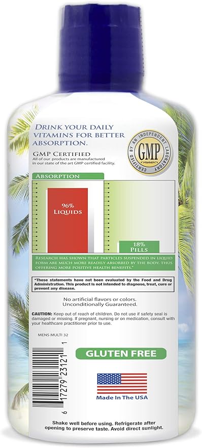 Premium Liquid Multivitamin for Men | Sugar Free Men’s Multi-Vitamin | 100+ Vitamins, Minerals & Amino Acids to Support Muscle, Heart, Brain Health & Energy | 98% Absorption Rate | Non-GMO | 32 Serv