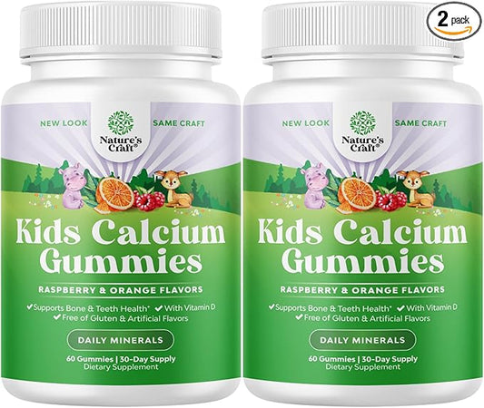 Tasty Kids Calcium Gummies - Vitamin D & Calcium Gummies for Children - Vitamin Gummies with Calcium & Vitamin D for Muscle Bone & Development - Gelatin-Free Kosher Childrens Gummies 60ct (2 Pack)